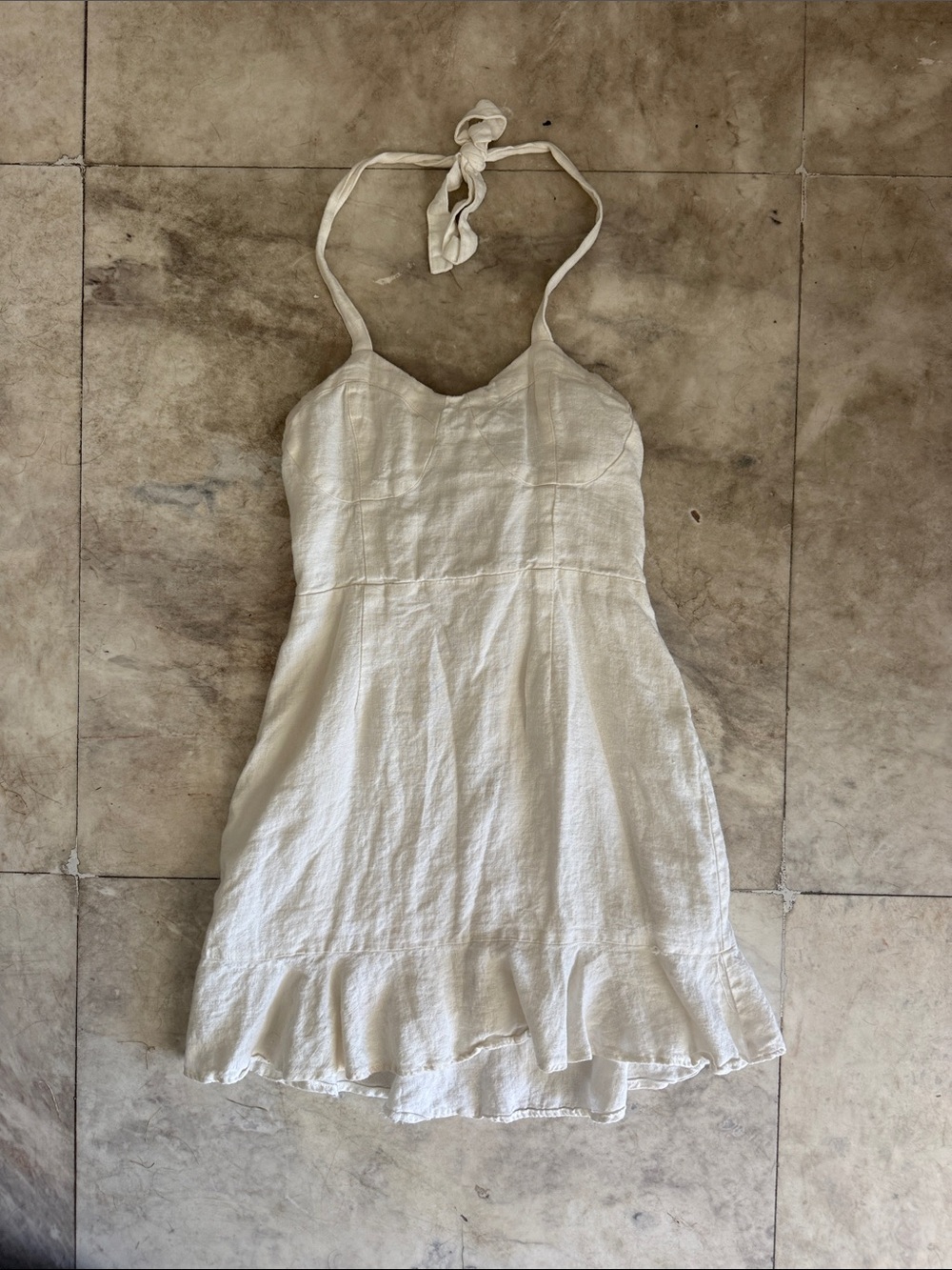 Audrey 3+1 100% Linen Halter Mini Dress White | Size S